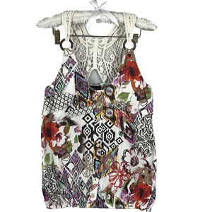 Self Esteem Size X Large y2k Tank Top Floral Geometric Lace Racerback Scoop Neck